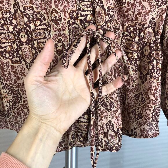 Madewell Kaleidoscope Drawstring Blouse Pink Purple Lined Button Down Blouse Sz - Picture 5 of 9